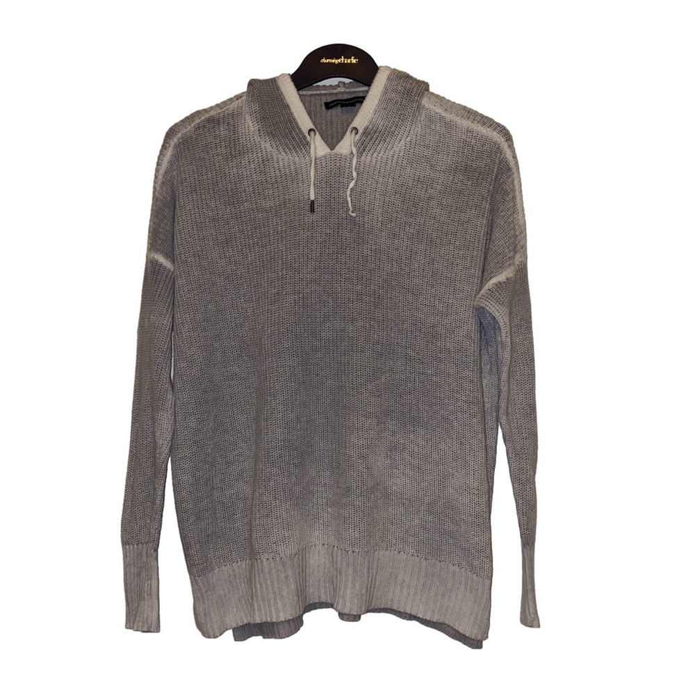 American Eagle Hooded Knit Sweater Gray White Distressed Design Size Small